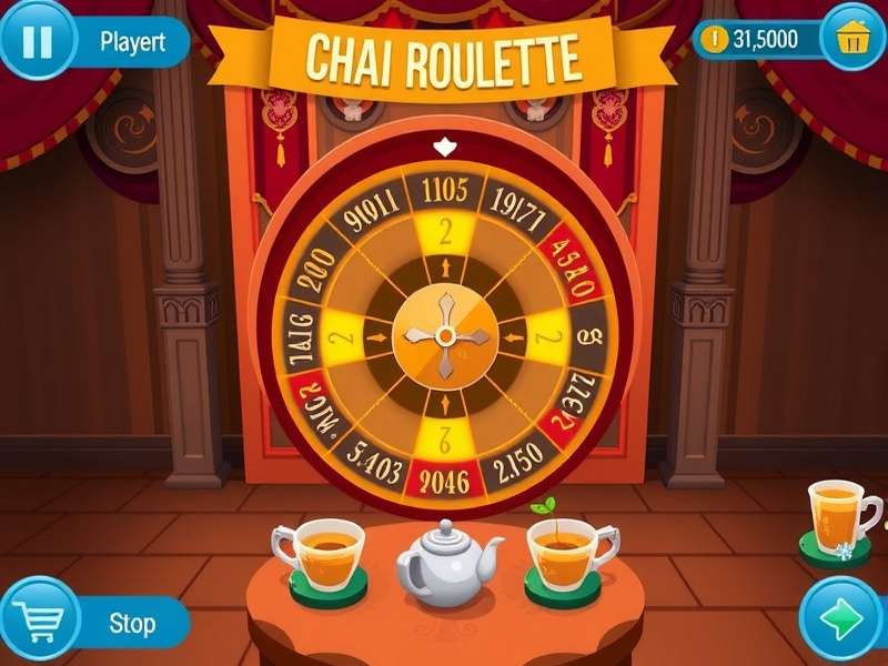 Chai Roulette Charm game screenshot showing colorful roulette wheel with tea-themed items